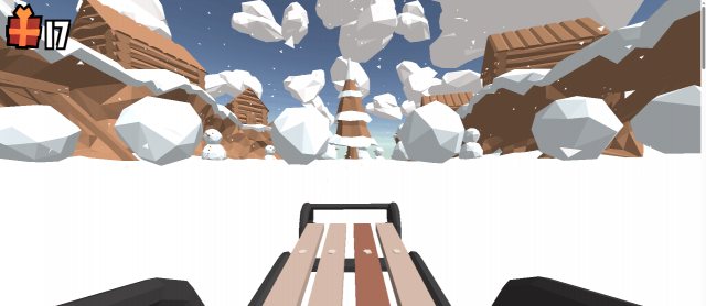 The start of a run: a giant pine and a row of snowmen waiting below