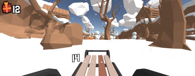 A gift box tucked between snowmen and rocks. Grab it if it sits on your line