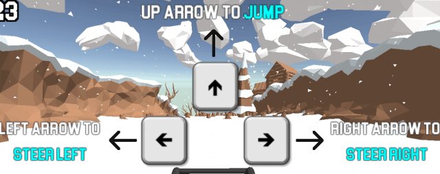 Arrow keys steer left and right, the up arrow jumps